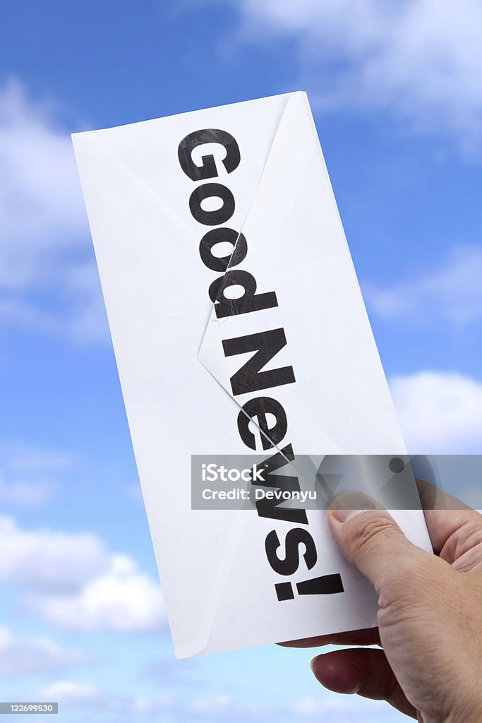 Good News and envelope Good News,envelope and blue sky, concept of success Blue Stock Photo