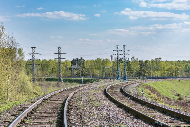 istock Railway track and traffic light by the railway junction. 1226995839