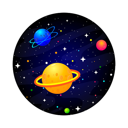 Galaxy Cartoon Background With Planets Vector Illustration Stock  Illustration - Download Image Now - iStock
