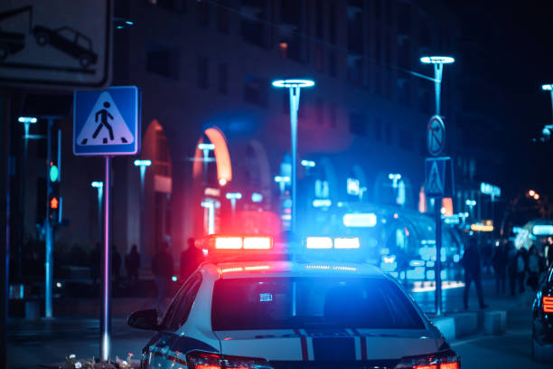 istock Police car at night 1226998164