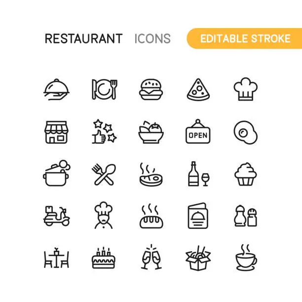 Vector illustration of Restaurant Outline Icons Editable Stroke