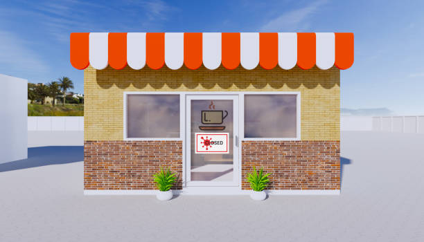 3d rendering coffee shop and closed sign due to coronavirus situation.