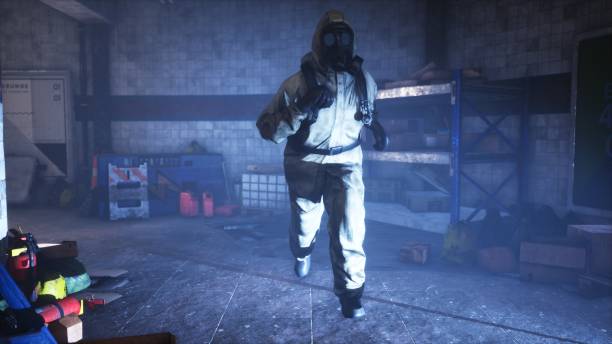 istock Stalker runs along an abandoned subway. The concept of a post-apocalyptic world after a nuclear war. 3D Rendering. 1227006325