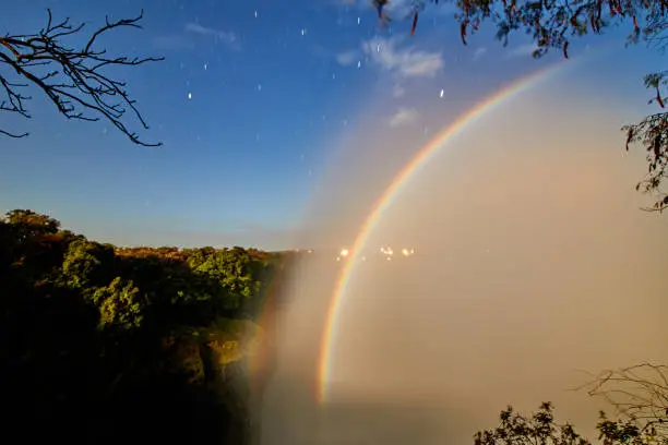 Moonbow in Victoria Falls in Zambia