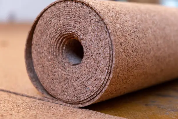roll of wood cork. closeup roll of wooden cork . renovation