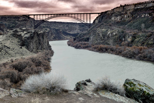 istock Magnificent bridge on the Snake River with unique color grading 1227007575