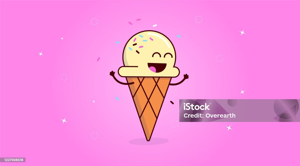 Happy Ice Cream Cone Stock Illustration - Download Image Now - Ice Cream,  Human Face, Cartoon - iStock