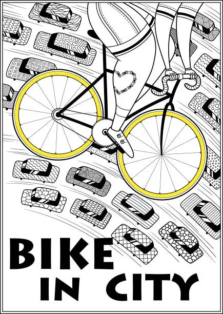 Vector illustration of Bike in City. Poster on a bicycle theme.