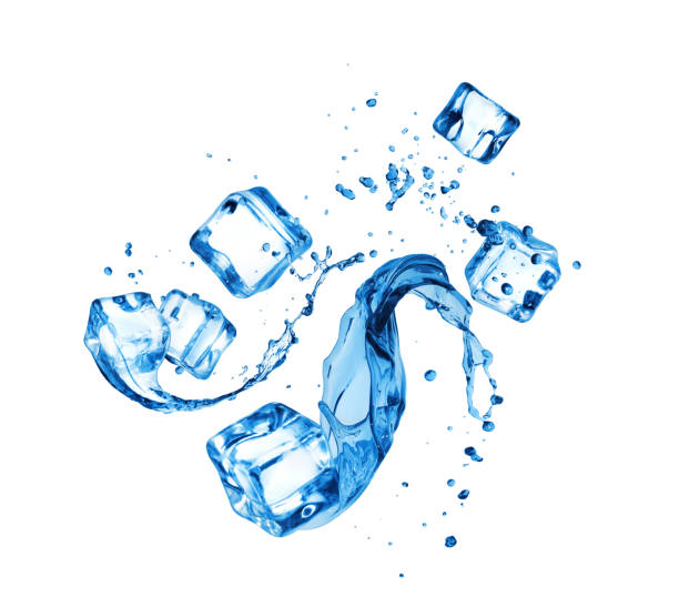 istock Ice cubes with splashes of water, isolated on white background 1227012438
