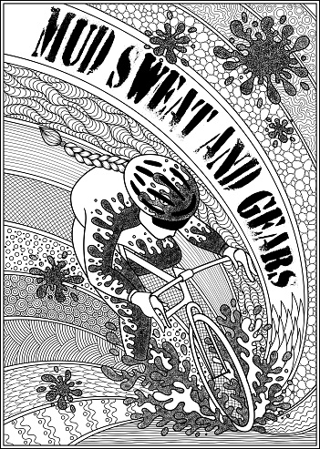 Cyclocross.  Poster on a bicycle theme. Can be used as a poster on the wall, print on a t-shirt, magazine cover, coloring page for adults.