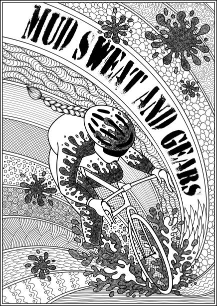 Cyclocross.  Poster on a bicycle theme. Cyclocross.  Poster on a bicycle theme. Can be used as a poster on the wall, print on a t-shirt, magazine cover, coloring page for adults. coloring book cover stock illustrations