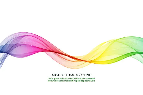 Vector illustration of Rainbow horizontal smooth wave lines on a white background.