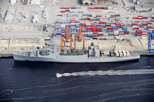 US Naval Ship Alogl off loads at Port of Wilmington in Wilmington North Carolina photograph taken Feb 2008