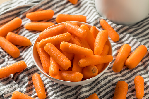 Raw Organic  Baby Carrots in a Bowl