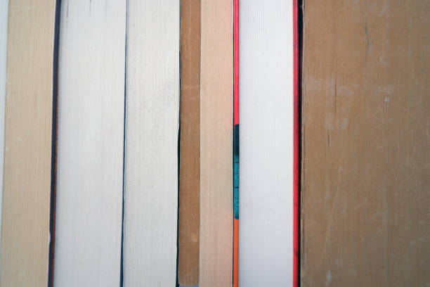 do tyłu stoi stare książki w rzędzie izolowane na drewnianym tle. - book book spine shelf in a row zdjęcia i obrazy z banku zdjęć