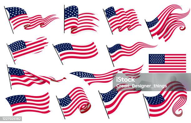 Amerika Birleşik Devletleri Bayrakları Sallayarak Toplama Dalgalı Amerikan Bayrakları İllüstrasyon Ulusal Sembol Beyaz Arka Planda Amerikan Bayrakları Vektör Illüstrasyon Stok Vektör Sanatı & Amerikan bayrağı‘nin Daha Fazla Görseli