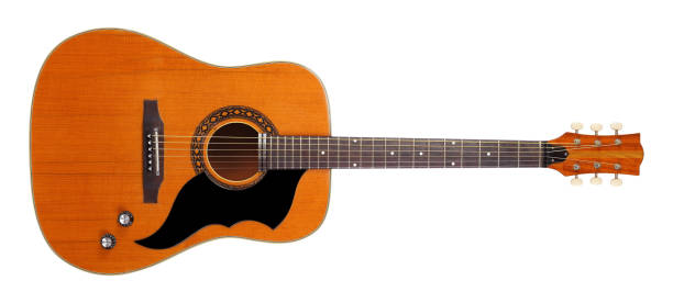 istock Musical instrument - Front view vintage acoustic guitar. Isolated 1227025737