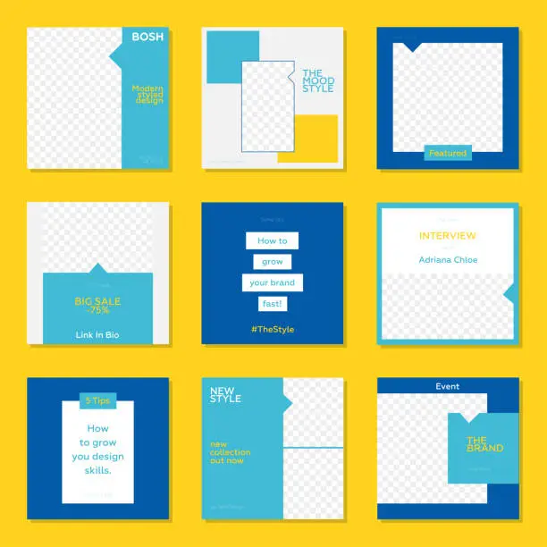 Vector illustration of Trendy editable template for social networks stories and posts. Yellow and Blue Color Concept.