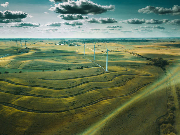 istock wind turbine farm aerial view 1227029185
