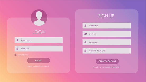 Registration form and login form page. Vector template for your design. Website ui concept.