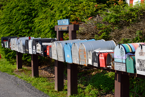 Adirondack, New York, 07/13/2015\nrow of typical american mailboxes