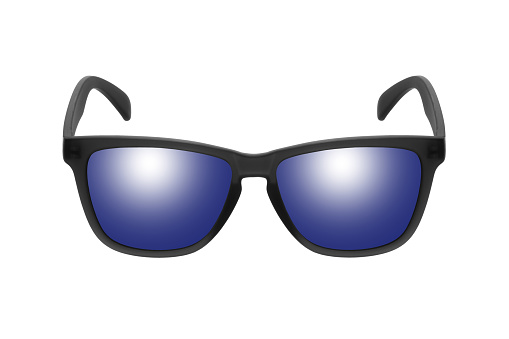 Sunglasses with blue lenses isolated on white background