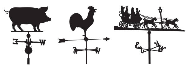 ilustraciones, imágenes clip art, dibujos animados e iconos de stock de siluetas de weather vane - weather vane illustrations