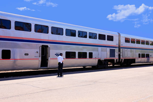 Amtrak train service at Tucson station AZ on its way to El Paso, San Antonio or Houston and on to New Orleans stock photo