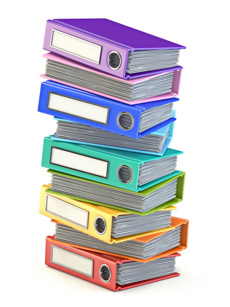 dossiers de bureau multicolores pile 3d - ring binder file document organization photos et images de collection