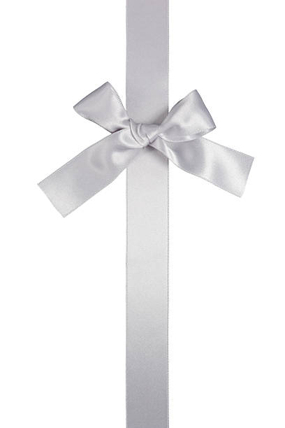 istock silver colore vertical ribbon with bow, isolated 122704799