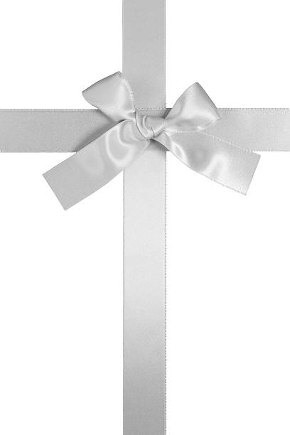 istock silver colore vertical cross ribbon with bow, isolated 122704825