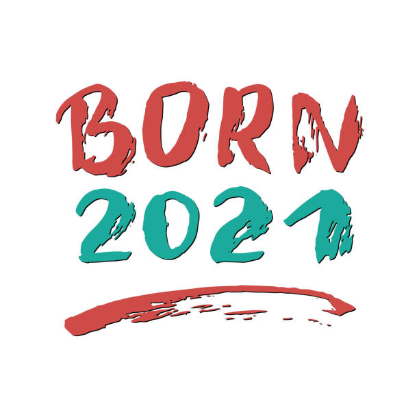 istock Born 2021, Calligraphic Lettering sign, child nursery printable phrase. Vector illustration 1227048982