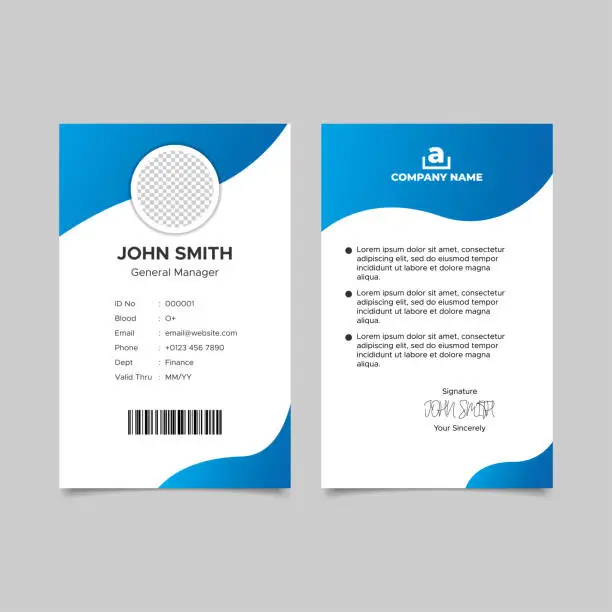 Vector illustration of Minimal gradient blue employee id card templates