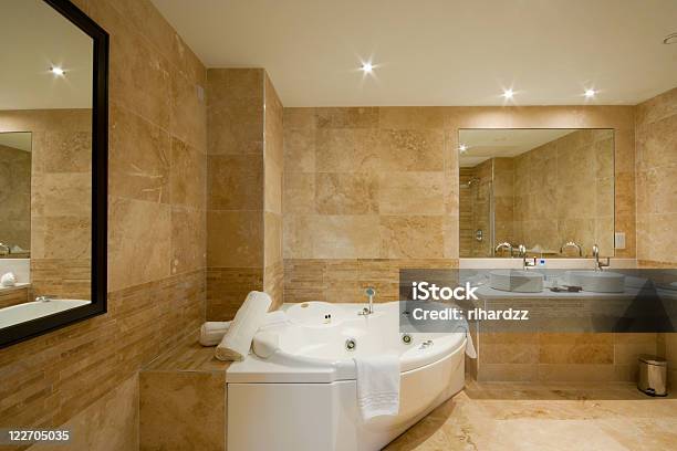 Modern Bathroom Interior Stock Photo - Download Image Now - Architecture, Bathtub, Brown