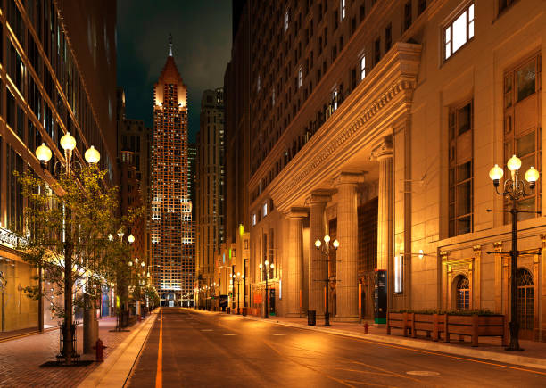 istock Evening city landscape empty streets 3d illustration 1227052867
