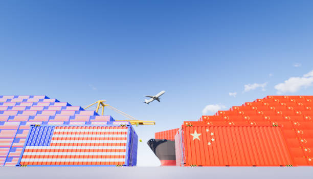 istock 3d rendering of cargo container and   trade war concept design between china and us. 1227056548