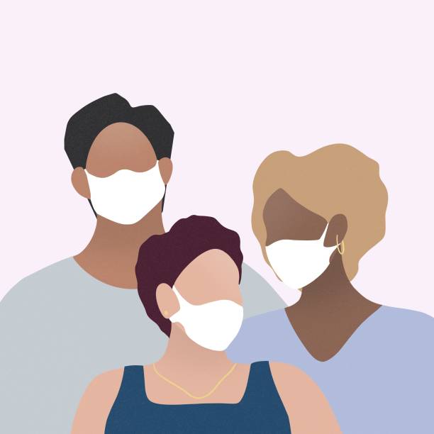 Three People Wearing Surgical Mask vector art illustration
