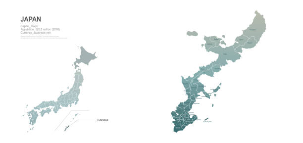 ilustraciones, imágenes clip art, dibujos animados e iconos de stock de mapa de okinawa. mapa de la región de japón. vector es de las provincias de japón. - chubu region