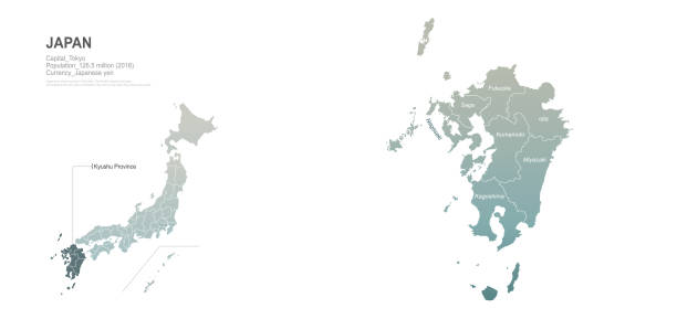九州地図。日本地域マップ。日本の地方のベクトル地図。 - 中国地方点のイラスト素材／クリップアート素材／マンガ素材／アイコン素材