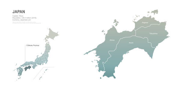 illustrations, cliparts, dessins animés et icônes de carte shikoku. carte de la région du japon. carte vectorielle des provinces japonaises. - tohoku region