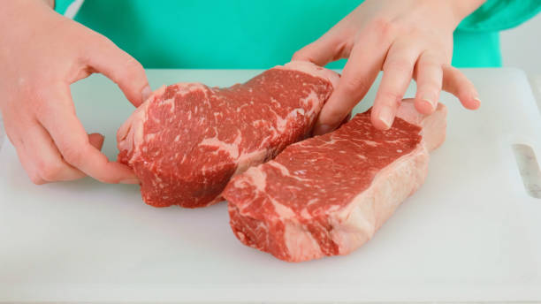 steaks on shot with selective focus Juicy medium Beef