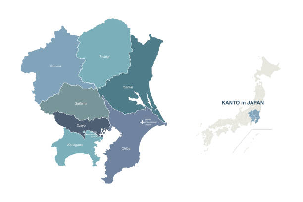 kanto-karte. japan region vektorkarte. - region kinki stock-grafiken, -clipart, -cartoons und -symbole