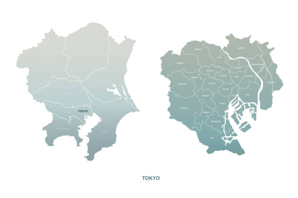 関東地図。日本地域ベクトルマップ。 - 横浜点のイラスト素材／クリップアート素材／マンガ素材／アイコン素材