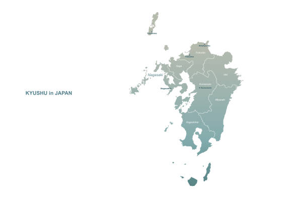 kyushu map. japan region vector map. japan region vector map. japan map fukushima prefecture cartography stock illustrations