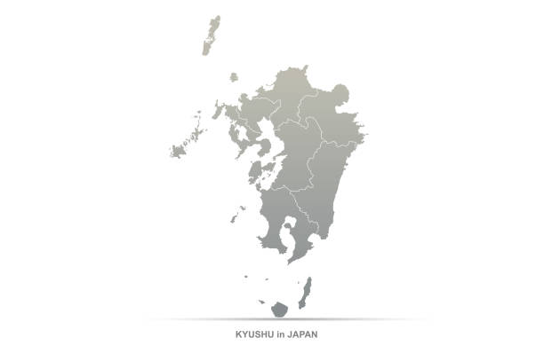 kyushu map. japan region vector map. japan region vector map. japan map fukushima prefecture cartography stock illustrations