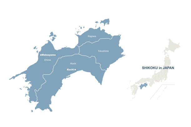 shikoku map. japan region vector map. japan region vector map. japan map fukushima prefecture cartography stock illustrations