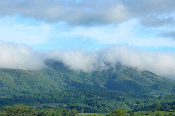 istock Fog laying down on the mountain top 1227064046