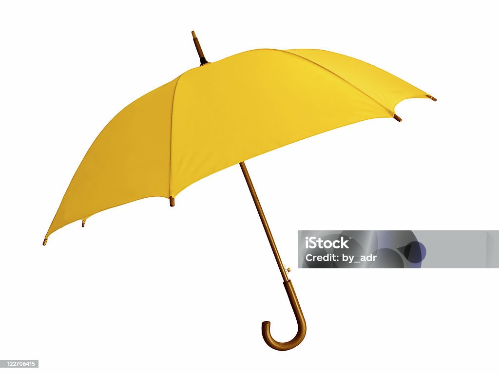 Opened Yellow Umbrella With Brown Handle On White Background Stock Photo -  Download Image Now - iStock