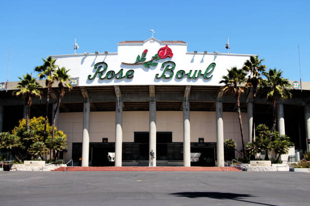 Rose Bowl stadium sign in Pasadena, California stock photo