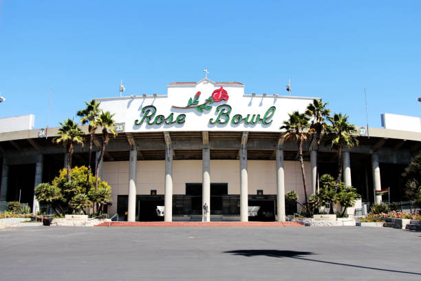 Rose Bowl stadium sign in Pasadena, California stock photo